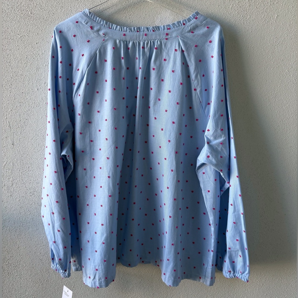 Croft & Barrow 3X Long Sleeve Popover Top Blue NWT Casual Office Ruffle Neck - Picture 3 of 13
